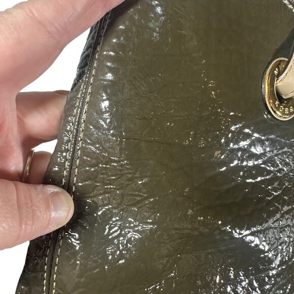 Michael Kors Brown Patent Leather Tote Bag Gold Hardware Shoulder Handbag - Picture 3 of 13